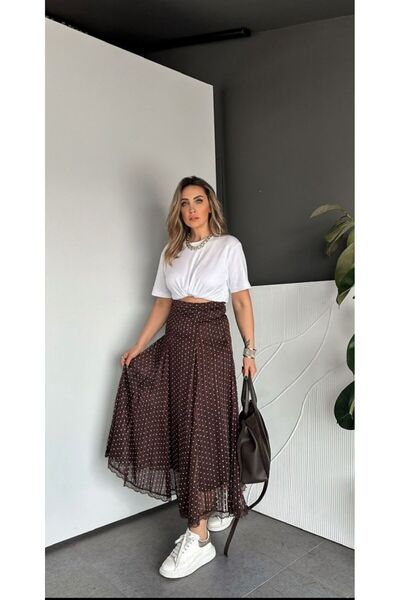 EGZOTİK ASORTİK Dantel Detaylı Simli İplikli Şifon Etek