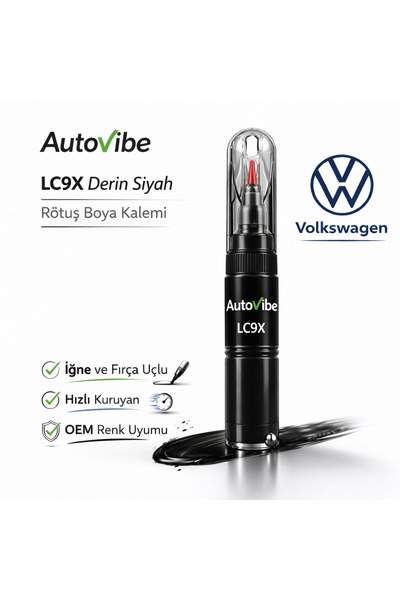 AutoVibe LC9X Derin Siyah Rötuş Boya Kalemi – Volkswagen Audi Skoda Seat Çizi...