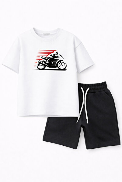 MARKOLL Σετ σορτς για αγόρια με στάμπα μοτοσικλέτας – Καλοκαιρινό βαμβακερό μ...