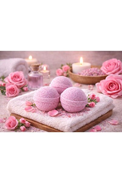 3 adet 50 gr. Gül Kokulu Banyo Topu, Nem Bombası, Banyo Bombası, Manikür ve Pedikür Topu