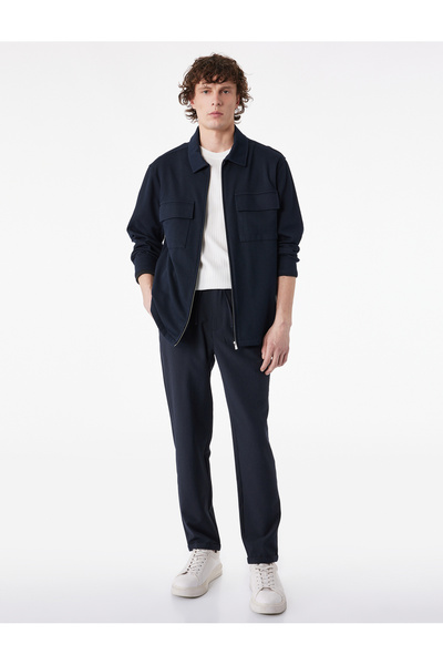 Koton Navy Men Plain Polyester Trousers