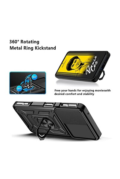 HANPORIUM Redmi K40 Gaming Uyumlu Tank Kılıf - Yüzüklü Standlı Zırhlı Outdoor Kapak - Lacivert