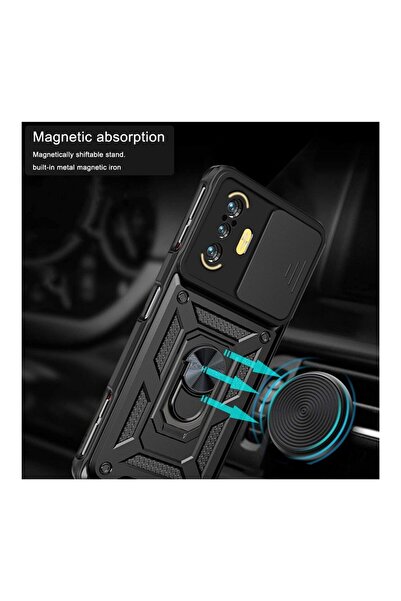 HANPORIUM Redmi K40 Gaming Uyumlu Tank Kılıf - Yüzüklü Standlı Zırhlı Outdoor Kapak - Lacivert