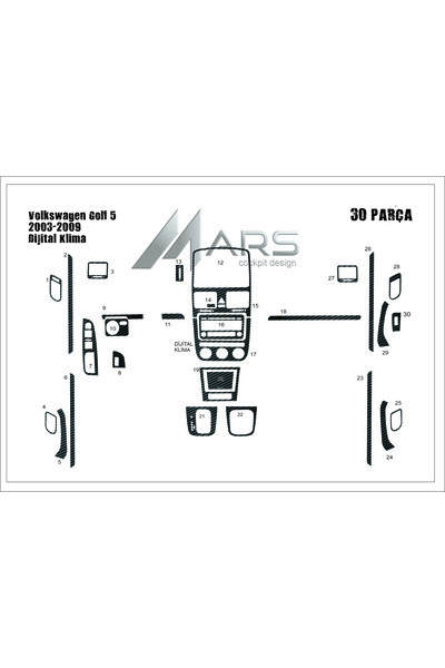 Marscockpitdesign فولكس فاجن جولف 5 كونسول توربيدو مزود بتكييف هواء رقمي 2003...