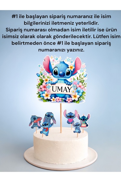 Sinem Gift Kişiye Özel - Stitch Doğum Günü Konsepti - Stitch Pasta Süsü - Sti...