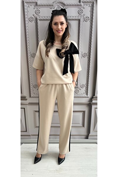 OnlyForYou Women's tracksuit made of elastic viscose, with applied bow