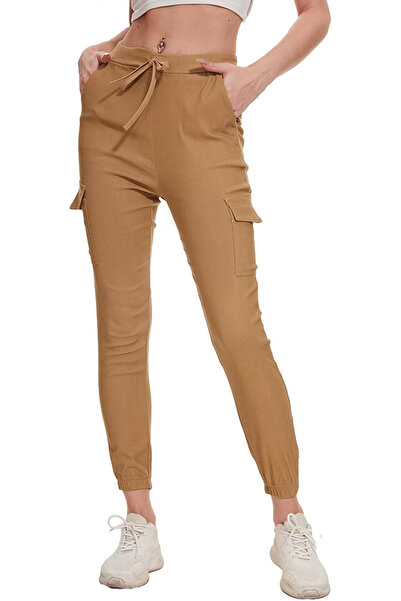 OEM Pantaloni sport respirabil pentru femei, talie elastică cu șnur, maro XL