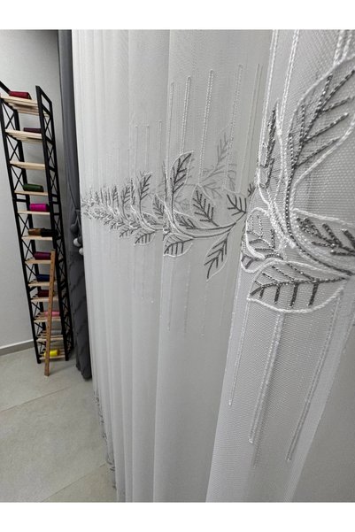 NİVEMESHOME Perdea din tulle EYLÜLZADE, plisată 1/2.5, cu detaliu argintiu, APM