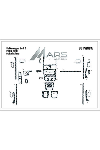 Marscockpitdesign فولكس فاجن جولف 5 كونسول توربيدو مزود بتكييف هواء رقمي 2003...