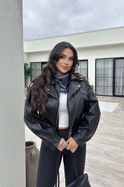 gm giyimarket Women's Zra Model Oversize Leather Jacket
