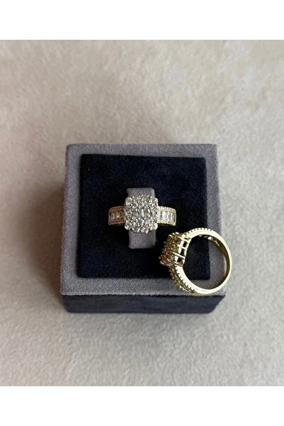 Haziran Aksesuar Pirinç Numaralı Baget Taşlı Kadın Yüzük, Ölçü:8