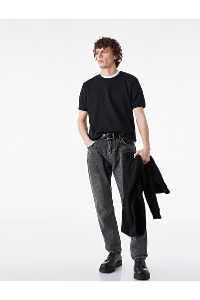 Koton Black Men Plain Cotton T-Shirt
