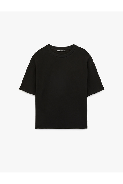 Koton Black Short Sleeve Crew Neck Cotton Basic Oversized T-Shirt