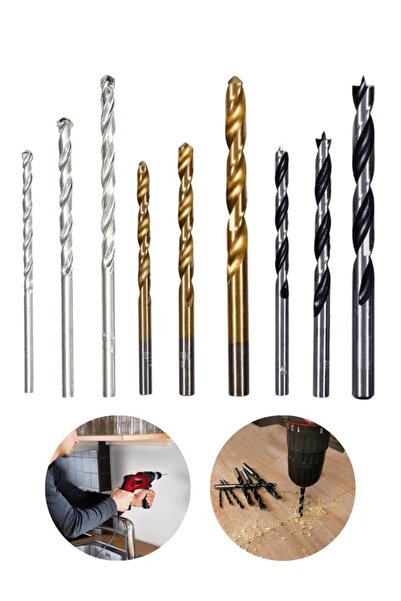 DepoMega 9 Parça Ahşap Beton Metal Delme Matkap Ucu 5-6-8 mm