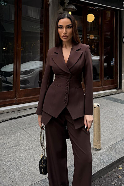 Ortaya Çık Jachetă maro tip blazer, pantaloni corset, costum din 3 piese