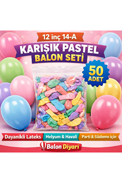 BALON DİYARI 12 inç 14-A Karışık Pastel Balon 100’lü | Parti Doğum Günü Süsle...