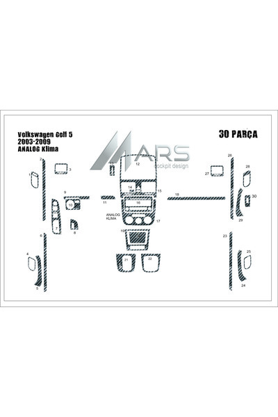 Marscockpitdesign فولكس فاجن جولف 5 كونسول توربيدو مكيف هواء تناظري 2003-2008...