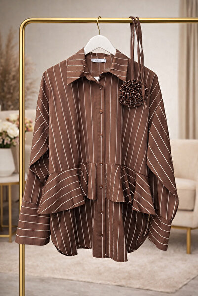 ensade Design Brooch Belt Detail Striped Shirt