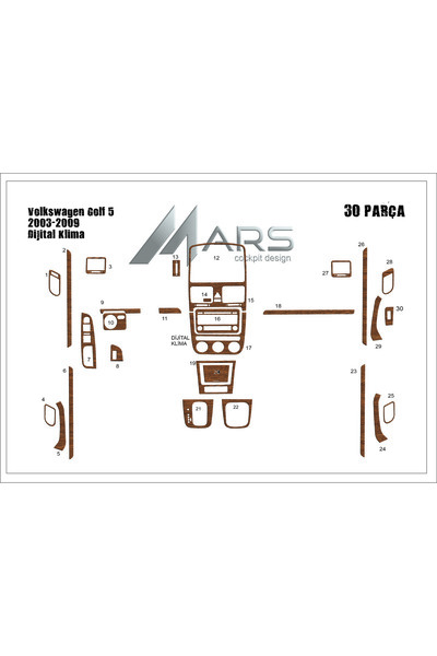 Marscockpitdesign فولكس فاجن جولف 5 كونسول توربيدو مزود بتكييف هواء رقمي 2003...