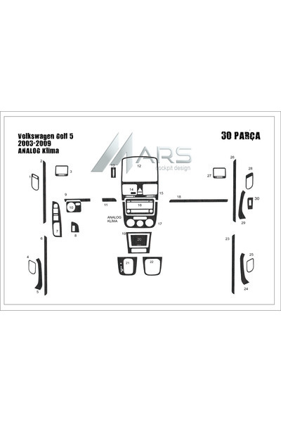 Marscockpitdesign فولكس فاجن جولف 5 كونسول توربيدو مكيف هواء تناظري 2003-2008...
