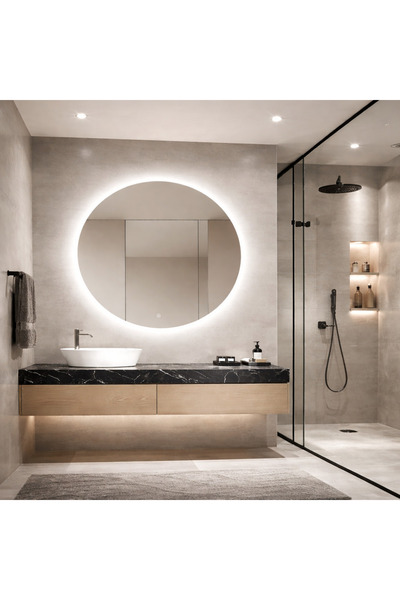 shark design Oglindă rotundă LED premium 70×70 cm, iluminare din spate, 3 tip...