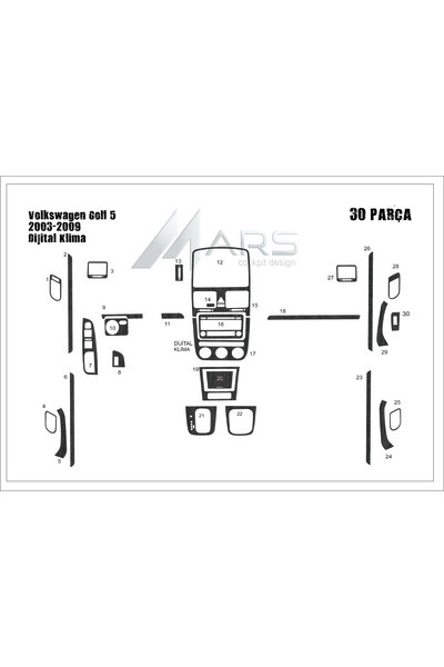 Marscockpitdesign فولكس فاجن جولف 5 كونسول توربيدو مزود بتكييف هواء رقمي 2003...