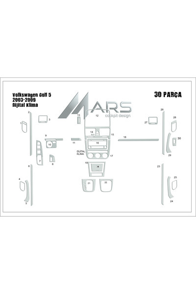 Marscockpitdesign فولكس فاجن جولف 5 كونسول توربيدو مزود بتكييف هواء رقمي 2003...