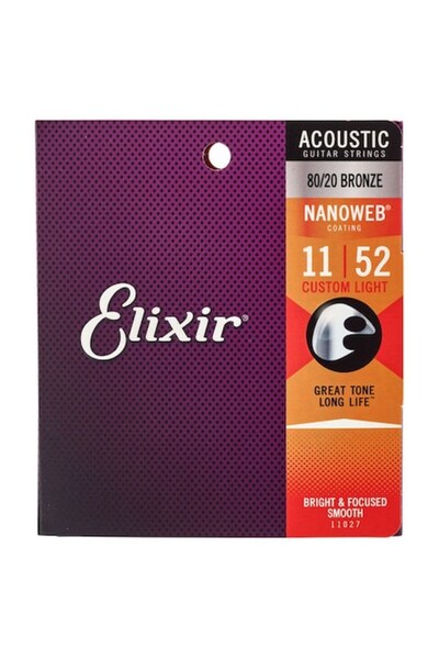 Elixir Set de 6 corzi, Elixir, pentru chitară acustică, grosime 11-52, Custom...