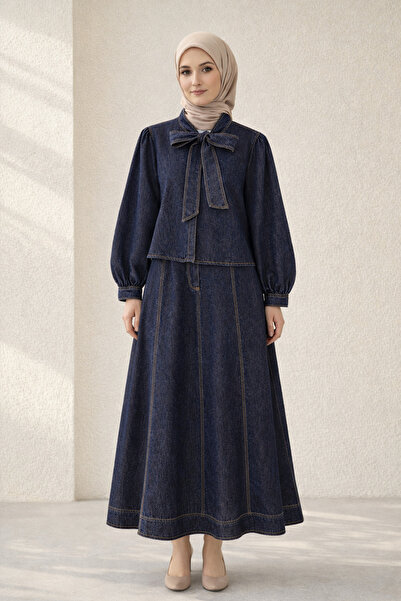 Kirazgym Bowknot Blouse and A-Line Skirt Set, Women's Islamic Clothing Combin...