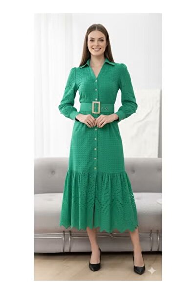 FULLJOY فستان أنيق ميدي جوبير بأكمام طويلة وحزام عريض , فستان موضة وعصري