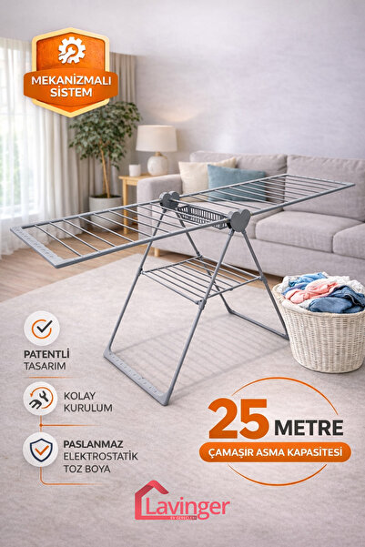 LAVİNGER Nova Plus Mekanizmalı Çamaşır Kurutmalığı Kaliteli Paslanmaz Mandall...