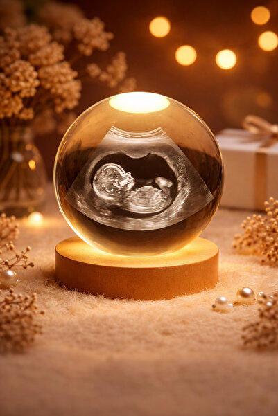 Seila Ultrason Fotoğraflı Cam Küre LED Işıklı Anne Adayına Bebek Hatırası, Ba...