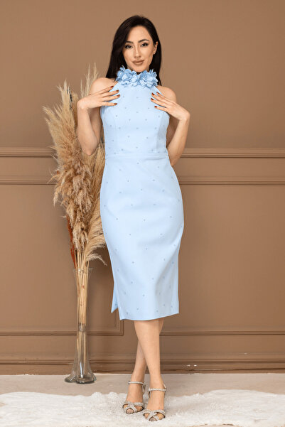 BEYBOS Rochie Atlas Fabric Pearl Detailed Halter B cu detaliu cu șnur - ALBAS...