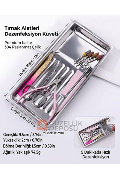 Güzellik Deposu 304 Paslanmaz Çelik Tırnak Aletleri Dezenfekte Tepsisi - 20 c...