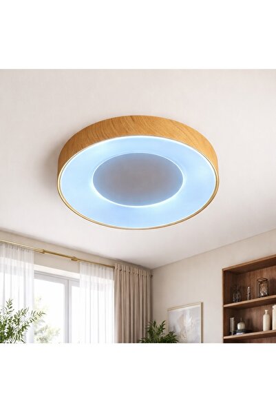 CASA LEGGERA Modern LED Ahşap Görünümlü Yuvarlak Tavan Avizesi 50 çap