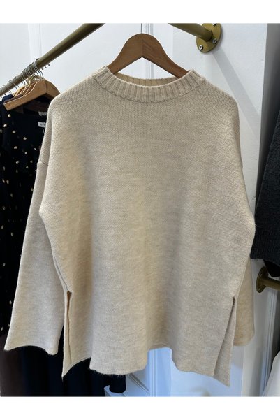 Seçilkaragozboutique Yandan Yırtmaçlı Triko - Taş Rengi/Siyah -