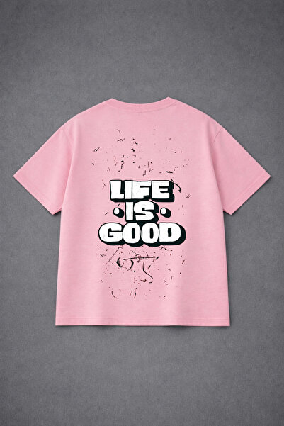 VODEXA Tricou oversize unisex LIFE IS GOOD Imprimat 100% bumbac Tricou confor...