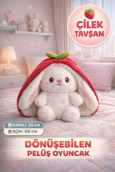 TOYFEST Red Strawberry Rabbit Plush Toy 35 cm Transformable Strawberry Rabbit...