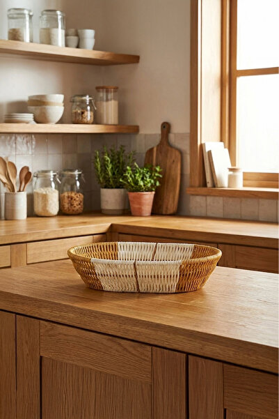 Vadi Wicker Oval Bread Basket Natural Rattan Handmade Kitchen Organizer