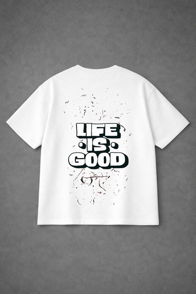 VODEXA Tricou oversize unisex LIFE IS GOOD Imprimat 100% bumbac Tricou confor...
