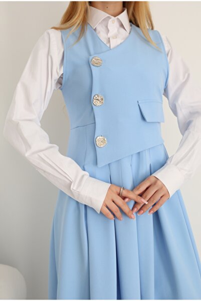 MODAELA Gilet elegant cu nasturi, cu detalii, pentru hijab