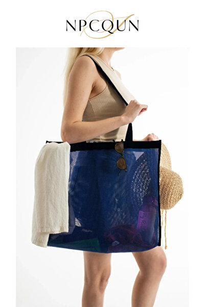 NPCQUN Büyük Boy Plaj Çantası Piknik Kum Tutmaz File Omuz Askılı Deniz Çantas...