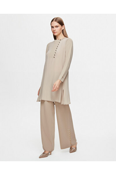 MISS DALIDA T25Y-6025 Düğme Aksesuarlı Nervürlü Cupro Tunik STONE