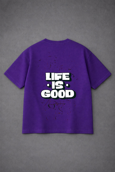 VODEXA Tricou oversize unisex LIFE IS GOOD Imprimat 100% bumbac Tricou confor...