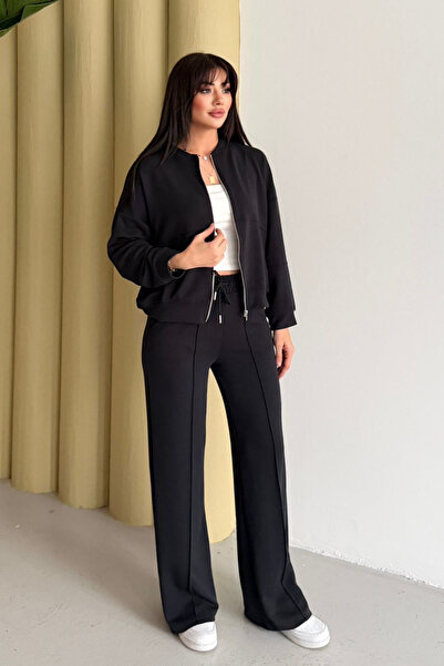 Mogi Butik Oversized Zippered Modal Sports Suit Wide Leg Wide-Leg 3182 - Spec...