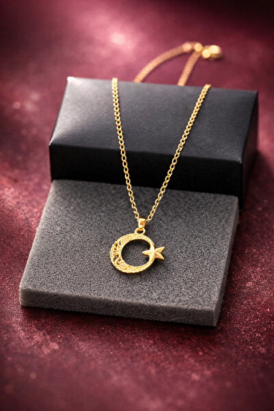 BEKAZEN Ay Yıldız Kolye Altın Renk Zincirli Türk Bayrağı Kolyesi Unisex Minim...