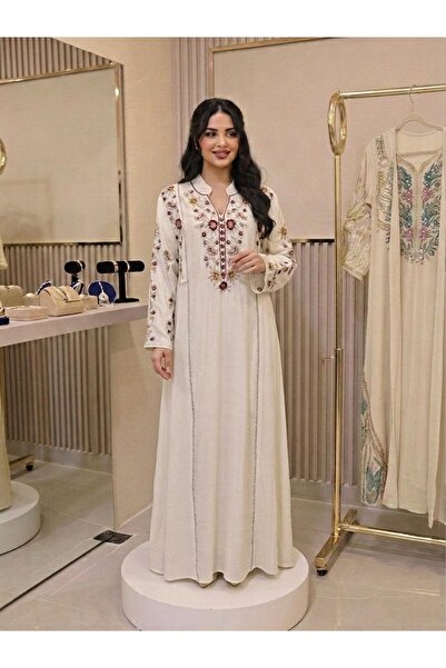 BRK فستان العيد/ جلابية سهرة خليجي صدر تطريز مع ياقة وموديل فرايحي