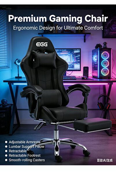 EGG Ergonomic Office Desk Computer Chair PU Leather Swivel Adjustable Height ...