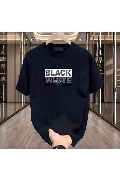 LELVANİ Blackwhite Printed Black Men's Tshirt