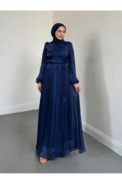 STİLZARAFET Belted Janjan Fabric Hijab Evening Dress